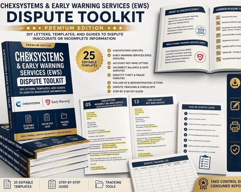 ChexSystems & EWS Dispute Letter Kit — 25 Banking Report Templates