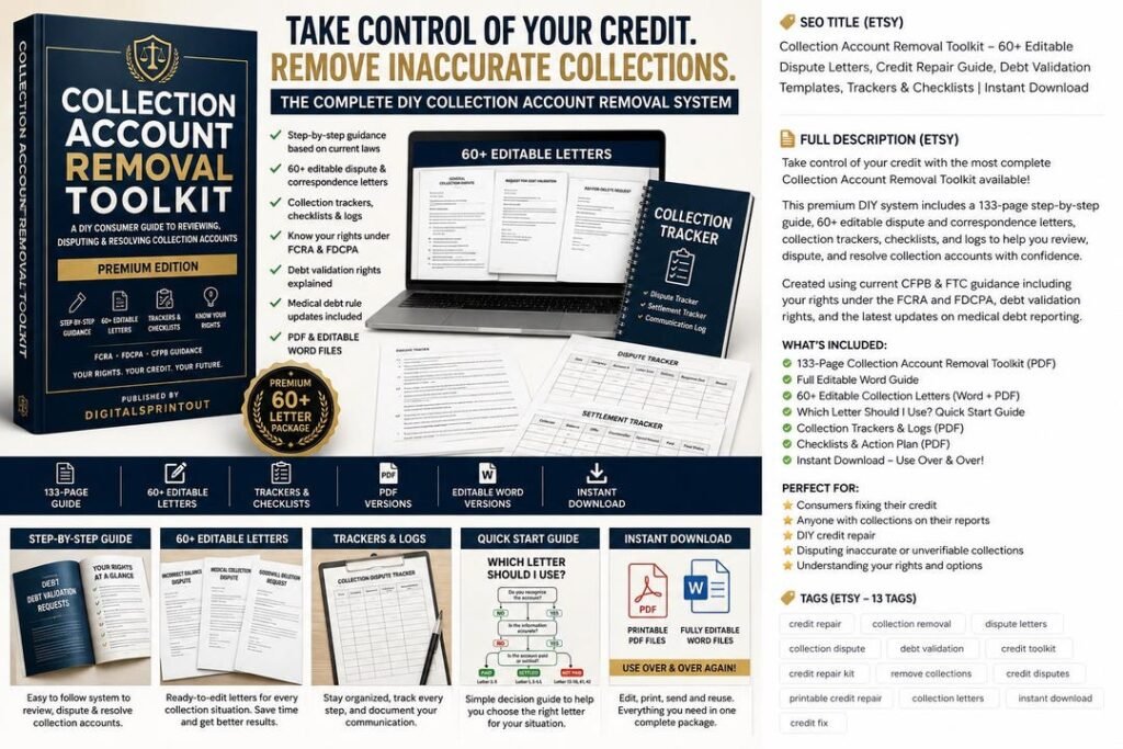 Collection Account Removal Toolkit — 60+ Dispute Letters & Debt Validation