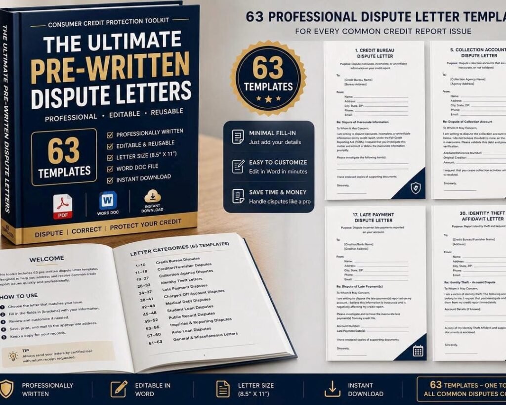63 Credit Dispute Letter Templates — DIY Credit Repair Toolkit